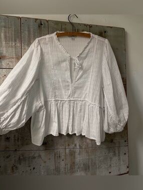 American Eagle Outfitters White Peasant Tie-Neck Blouse